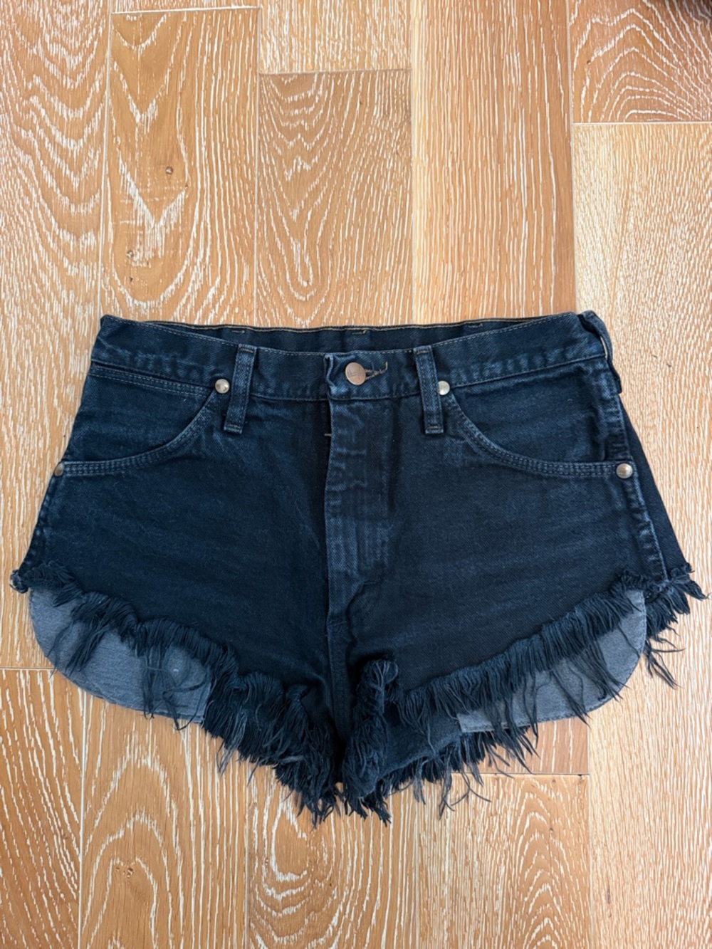 Wrangler Black Frayed Hem Denim Cutoff Shorts
